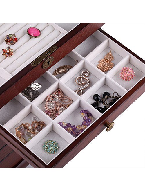 Rowling Large Wooden Jewelry Box Armoire Earrling Bracelet Organizer 6 Layers Mirror