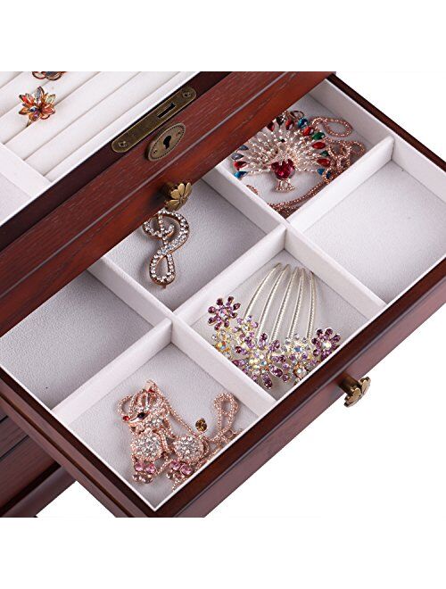 Rowling Large Wooden Jewelry Box Armoire Earrling Bracelet Organizer 6 Layers Mirror