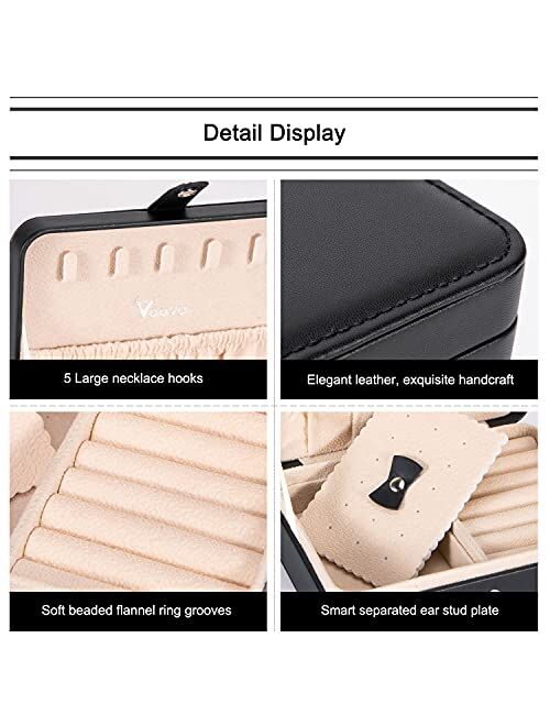 Voova Jewelry Organizer Box, Small Travel Jewelry Case for Women Teen Girls, Leather Portable Jewellery Storage Boxes Display Holder with Smart Earrings Plate for Necklac