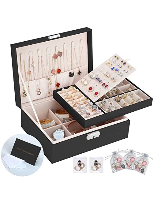 Buy Sanikeon Jewelry Boxes for Women-2 Layers Black Travel Jewelry Box ...