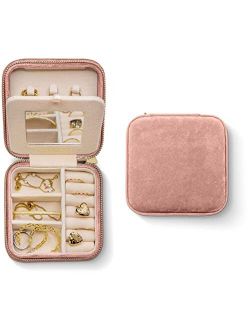 Benevolence LA Plush Velvet Travel Jewelry Box Organizer | Travel Jewelry Organizer Box, Travel Jewelry Case | Small Jewelry Box for Women, Jewelry Travel Case | Earring 