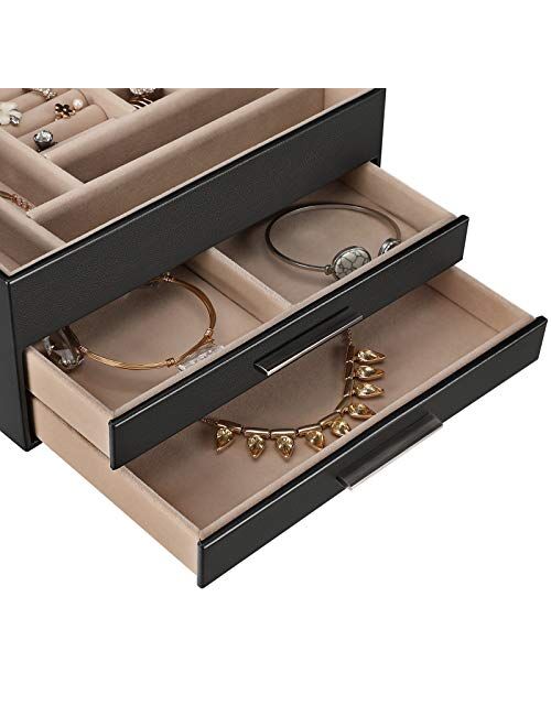 SONGMICS Jewelry Box with Glass Lid, 3-Layer Jewelry Organizer with 2 Drawers, Gift for Loved Ones