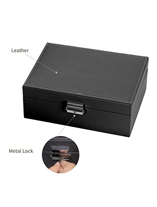 Smileshe Jewelry Box for Women Girls, PU Leather Organizer Holder Boxes with Lock, 2 Layers Removable Display Storage Travel Case for Rings Earrings Necklaces Bracelets