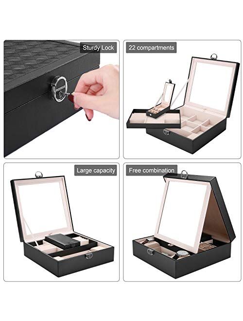 ProCase Large Jewelry Box Organizer for Women Mother Wife Girlfriend Gift Idea, Two Layers Jewelry Display Storage Holder Case with Mirror Lock for Necklace Earrings Brac