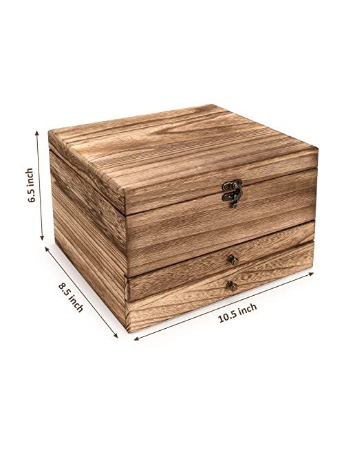 Emfogo Jewelry Box for Women, 3-Layer Jewelry Box with 2 Drawers, 21 Large Grids Ring Earrings Organizer, Farmhouse Style Wooden Jewelry Boxes for Earrings Rings Necklace