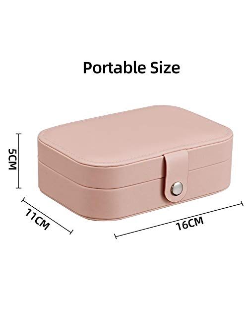 SUA Jewelry Box for Women, Portable Double-Layer Jewelry Storage Box, Earrings, Rings, Necklaces, Bracelets, PU Leather Compact Portable Jewelry Suitcase, Pink Jewelry Bo