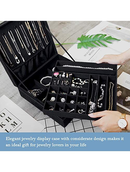 ProCase Jewelry Box Organizer for Women Girls, Two Layer Jewelry Display Storage Holder Case for Necklace Earrings Bracelets Rings Watches