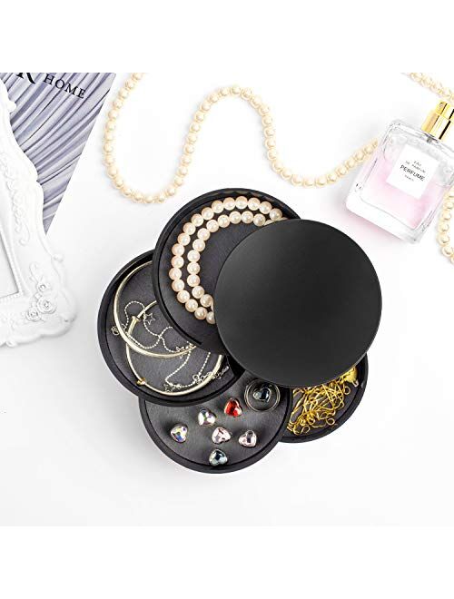HengLiSam Jewelry Organizer, Small Jewelry Box Earring Holder for Women, Jewelry Storage Box 4-Layer Rotatable Jewelry Accessory Storage Tray with Lid for Rings Bracelets