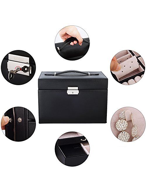 Kendal Large Leather Jewelry Box/Case/Storage/Organizer Travel Case Lock
