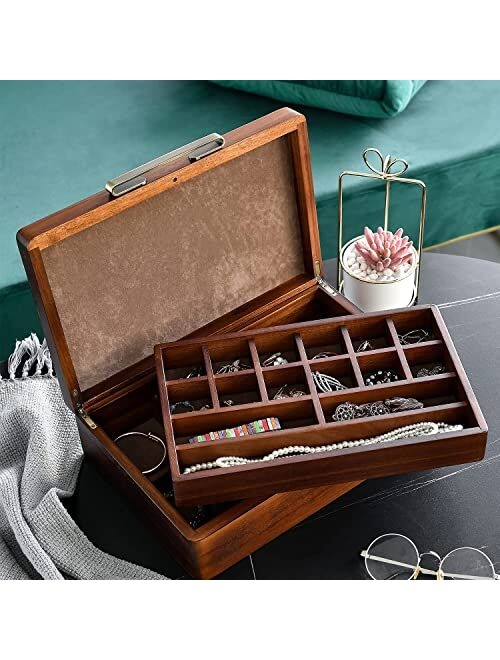 Shanik Wooden Jewelry Box - Jewelry Holder with Removable Divider - Jewelry Organizer Case for Necklace, Earrings, Rings & Bracelets - Perfect for Men & Women (Wooden Jew