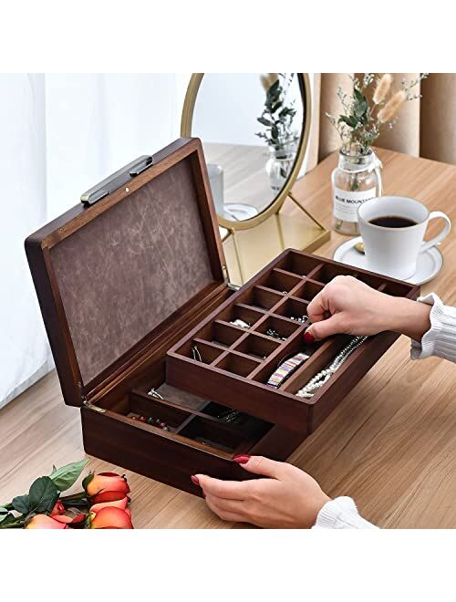 Shanik Wooden Jewelry Box - Jewelry Holder with Removable Divider - Jewelry Organizer Case for Necklace, Earrings, Rings & Bracelets - Perfect for Men & Women (Wooden Jew