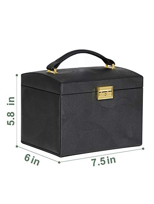 Euclidean Cube Jewelry Box Jewelry Organizer Box Display Storage Case Holder with Two Layers Lock Mirror Women Girls Leather Jewelry Box for Earrings Rings Necklaces Brac
