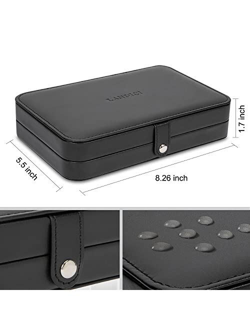 LANDICI Small Jewelry Box for Women Girls, PU Leather Travel Jewelry Organizer Case, Portable Jewellery Storage Holder Display for Ring Earrings Necklace Bracelet Bangle 