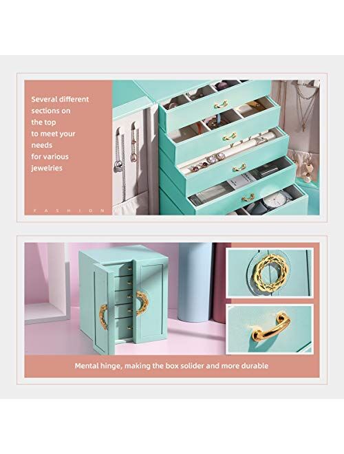 CASEGRACE Jewelry Box Organizer for Women 5 Layer Drawers with Double Door Design Large Jewellery Box Display Storage for Rings Earrings Necklaces Bracelets