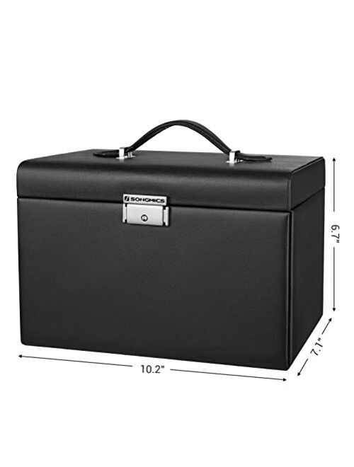 SONGMICS Jewelry Box for Women, Jewelry Organizer with 2 Drawers, Lockable Jewelry Case with Mirror, Portable Travel Case, for Rings, Earrings, Necklaces, Gift