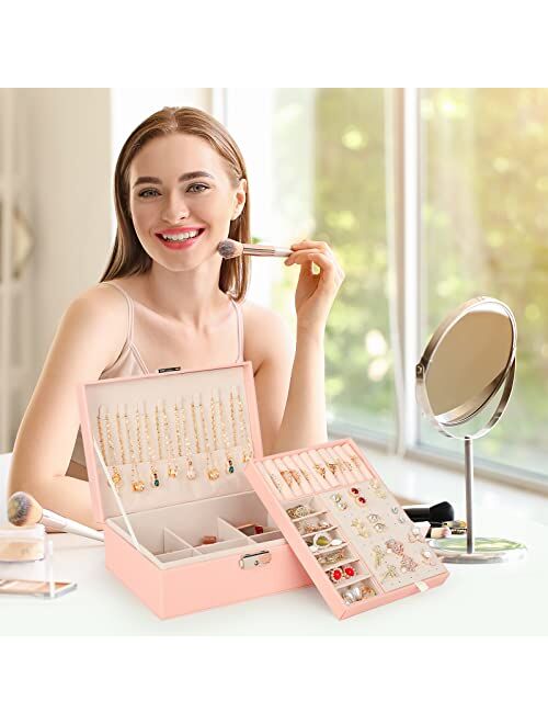 BVCR 3-Pack jewelry box, jewelry boxes for women & travel jewelry organizer with Mirror & Small Jewelry Box, Double Layer jewelry organizer box Girls Girlfriend Wife Idea