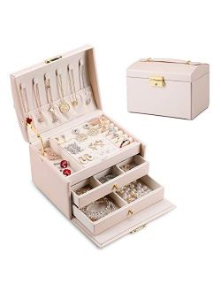 DEZZIE Jewelry Boxes for women, 2 Layer Medium Sized Jewelry Storage Box gift.