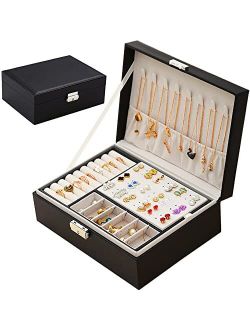 Jewelry Organizer Box, QBestry PU Leather Jewelry Box for Women Gift Large Jewelry Case Portable Jewelry Holder Organizer Storage Box for Earring Necklace Rings Holder