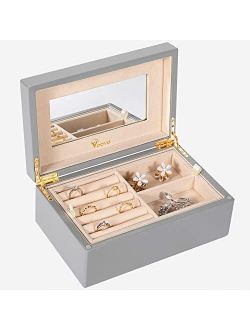 Voova Jewelry Box Organizer for Women Teen Girls, Luxury Wooden Piano Paint Jewelry Case with Mirror, Large Jewellery Storage Boxes Display Holder with Removable Tray for