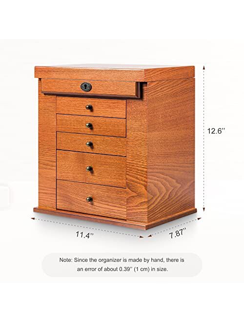 Homde Large Wooden Jewelry Box/Cabinet/Armoire with Lock for Women Girls Ring Necklace