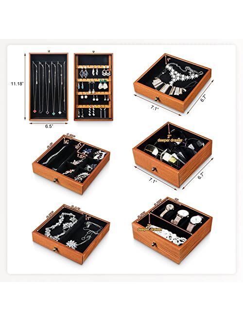 Homde Large Wooden Jewelry Box/Cabinet/Armoire with Lock for Women Girls Ring Necklace