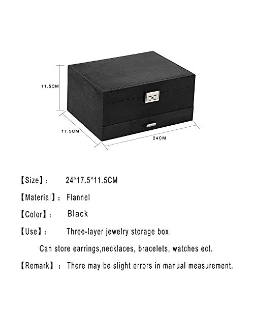 ZUZOOQ Women Jewelry Organizer Box, 3-Layer Velvet Jewelry Boxes Display Storage Case with Lock for Rings Necklace Earrings