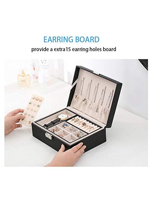 Jewelry Box Organizer,ProttyLife 2 Layer Large Women Jewelry Box Organizer Large Lockable Display Jewelry Holder for Earring Ring Necklace Gift Jewelry Storage Case