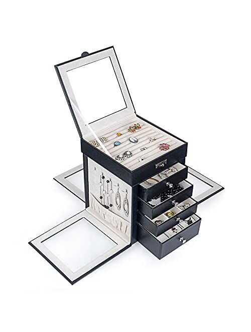 Kendal Jewelry Box for Women, 5 Layer Leather Jewelry Box with Rotating Design Jewelry Organizer Case for Necklace, Ring, Jewelry