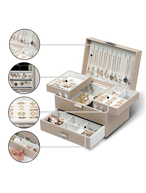Dajasan Jewelry Case 3 Layers Jewelry Organizer for Women Travel Jewelery Case Large Jewelry Organizer Box Portable Earring Case Organizer for Rings, Necklaces Bracelets,