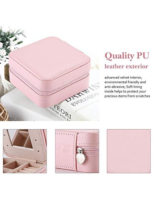 ProCase Small Jewelry Organizer Box for Travel, Portable Mini Jewelry Travel Case with Zipper Mirror for Rings Necklaces Bracelets Earrings, Gift for Women Girl