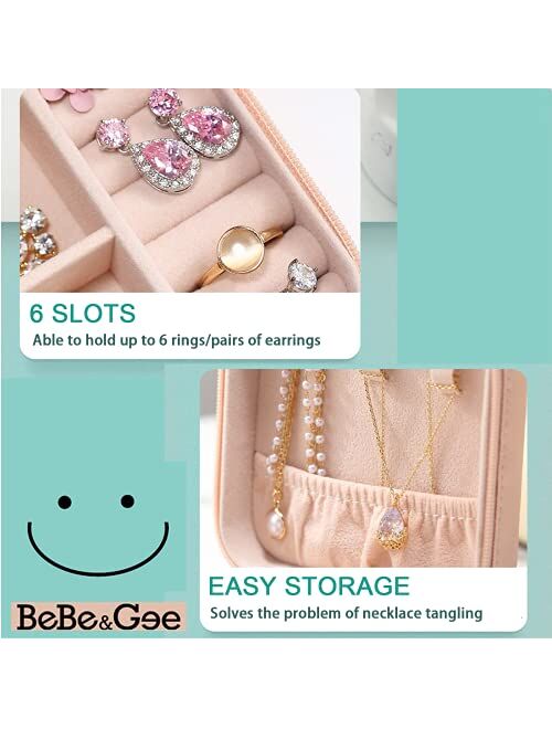 BeBeGee Jewelry Display Portable Travel Jewelry Organizer Box Storage Case Holder Box Set for Rings, Necklaces, Bracelets, Earrings for Women,Comes with A Free Random Bea