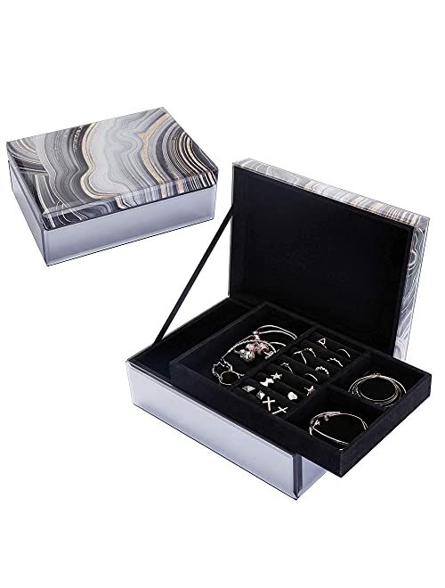 Timetrace Large Diamante Glass Jewelry Box Jewelry Organizer Storage Decorative Box Organizer for Women Girls Luxurious Gift