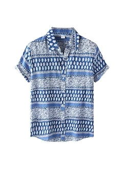 YuShuze Hawaiian Shirts, Big Boy's Floral Casual Button Down Short Sleeve Hawaiian Shirt