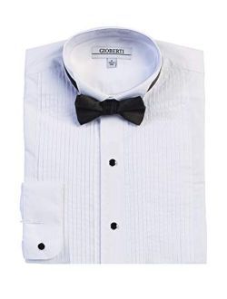 Men's Wing Tip Collar White Tuxedo Dress Shirt with Bow Tie