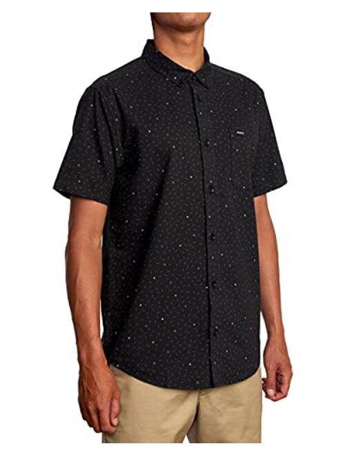 RVCA Men's Slim Fit Short Sleeve Oxford Stretch Woven Button Up Shirt