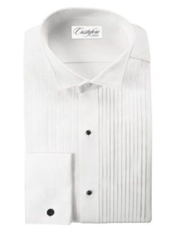 Cardi Men's 100% Cotton Wing Collar Tuxedo Shirt, 1/4 inch Pleat