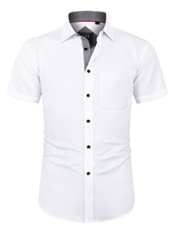 J.Ver Men's Short Sleeve Dress Shirts with Pocket Casual Button Down Shirts Wrinkle-Free Business Shirt