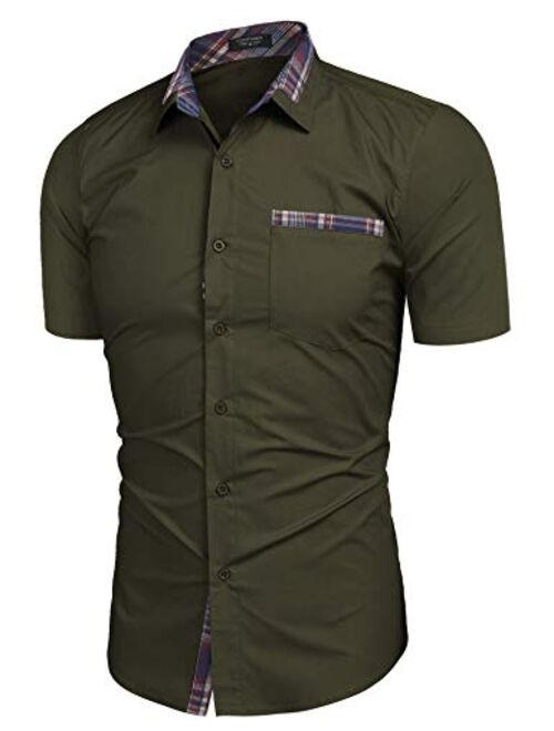 COOFANDY Men's Casual Short Sleeve Dress Shirt Plaid Collar Cotton Button Down Shirt