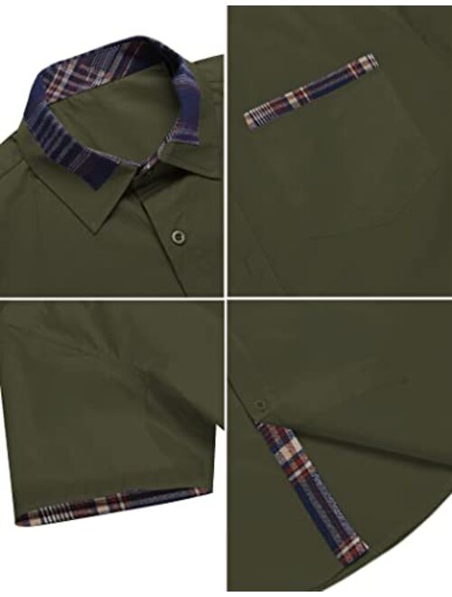 COOFANDY Men's Casual Short Sleeve Dress Shirt Plaid Collar Cotton Button Down Shirt