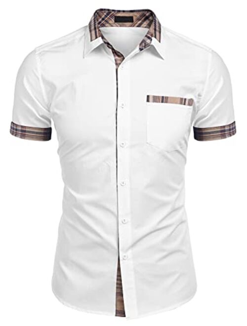 COOFANDY Men's Casual Short Sleeve Dress Shirt Plaid Collar Cotton Button Down Shirt