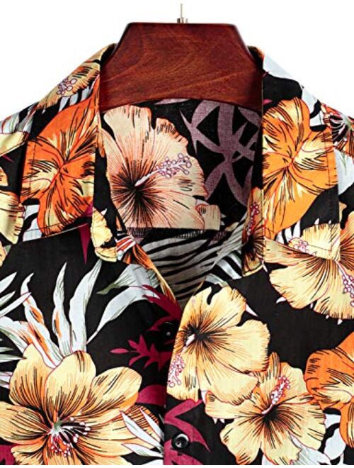 VATPAVE Mens 100% Cotton Hawaiian Shirts Button Down Short Sleeve Beach Shirts Summer Casual Aloha Shirts