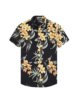 Damipow Hawaiian Shirts for Men Short Sleeve Aloha Beach Shirt Floral Summer Casual Button Down Shirts