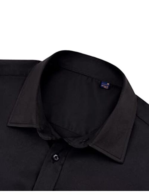 Alimens & Gentle Mens Short Sleeve Dress Shirts Wrinkle Free Solid Casual Button Down Shirts with Pocket