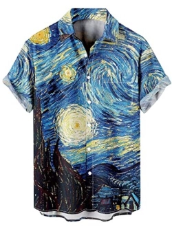 WHO IN SHOP Men's Short Sleeve Button Down Bowling Shirts Hawaiian Casual Printed Beach Shirt Summer Regular Fit Top