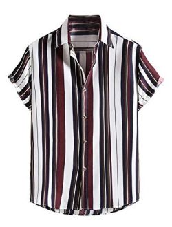Men's Striped Shirts Casual Short Sleeve Button Down Shirts
