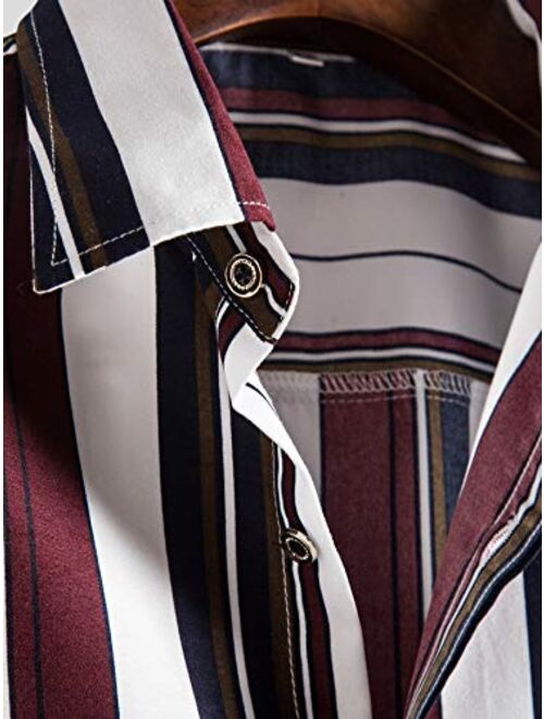 Floerns Men's Striped Shirts Casual Short Sleeve Button Down Shirts