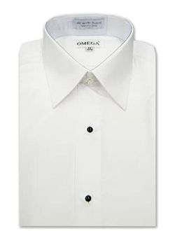 OmegaTux Men's Slim Microfiber Tuxedo Dress Shirt Laydown Collar, Non Pleat