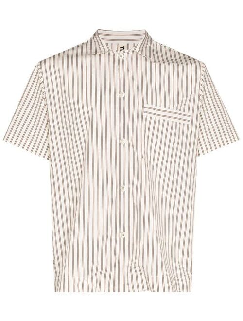 TEKLA vertical-stripe short-sleeve pajama shirt