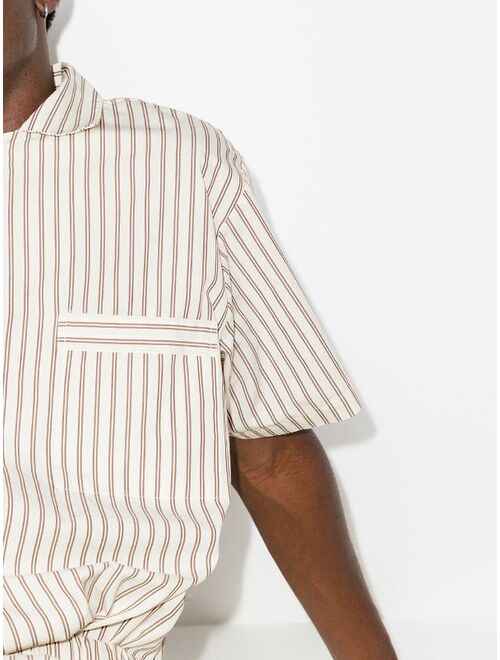 TEKLA vertical-stripe short-sleeve pajama shirt