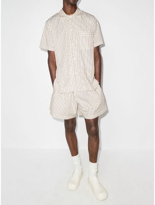 TEKLA vertical-stripe short-sleeve pajama shirt